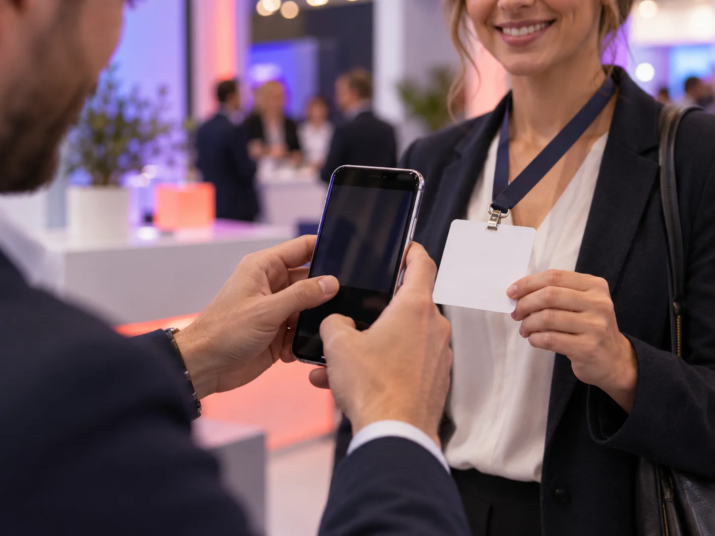 Fiktive Beispieldarstellung: Ein Badge wird mit einem Smartphone fotografiert.